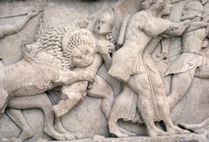 Strid utanför Troja, fris från Siphnian Treasury, c.525 f.Kr. (marmor)